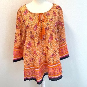 crown & ivy Pink Flamingo tassel 3/4 sleeve sz Med